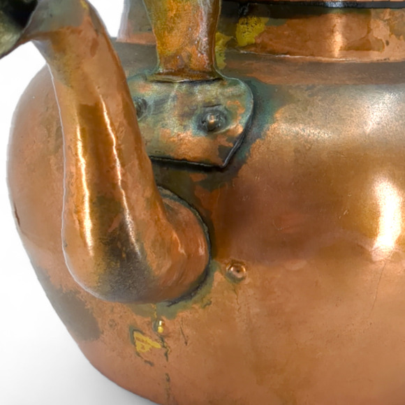 Dovetail Copper Tea Kettle Cramp Seam Antique Copper Handle Marked 4 Coppersmith - Picture 14 of 14